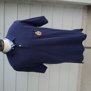POLO‎ RALPH LAUREN Crest Embroidered Dark Navy Cotton L Mens Polo Shirt VTG RARE
